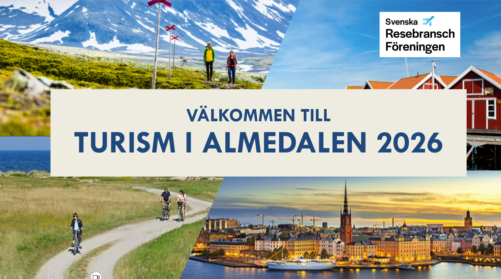 Bilder på svensk sommar och en text där det står Välkommen till Turism i Almedalen 2026