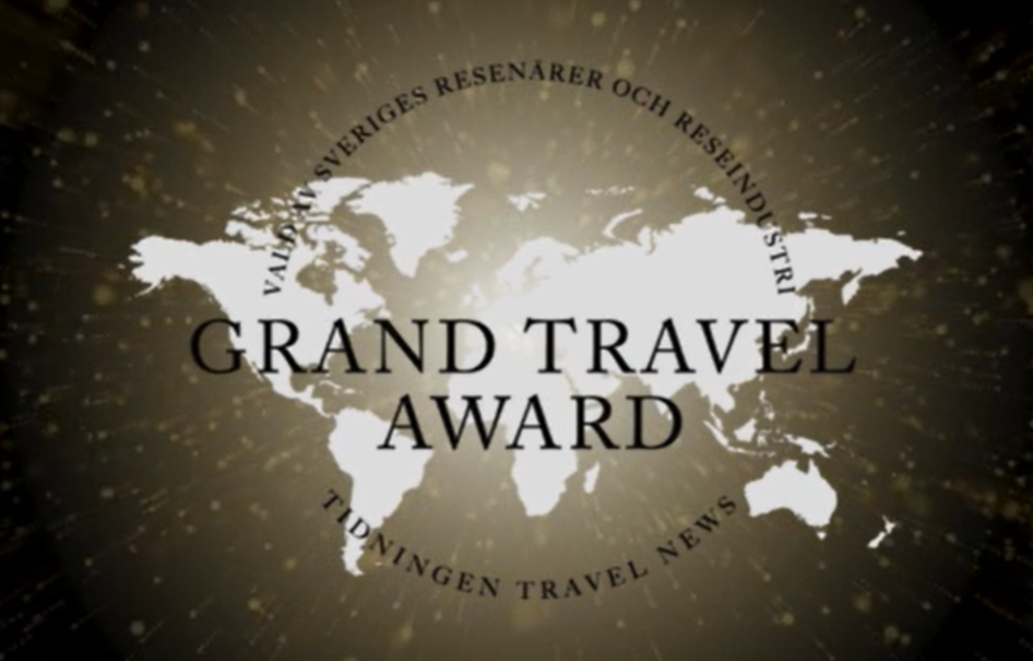 En världskarta med texten Grand Travel Award